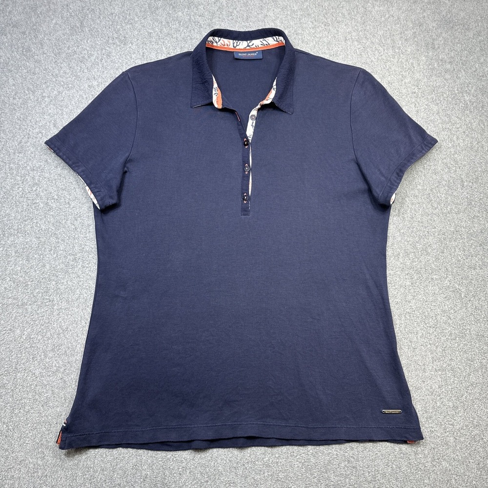 Saint James Polo Shirt Women Medium Blue Contrast Trim Stretch Golf Luxe No Tag